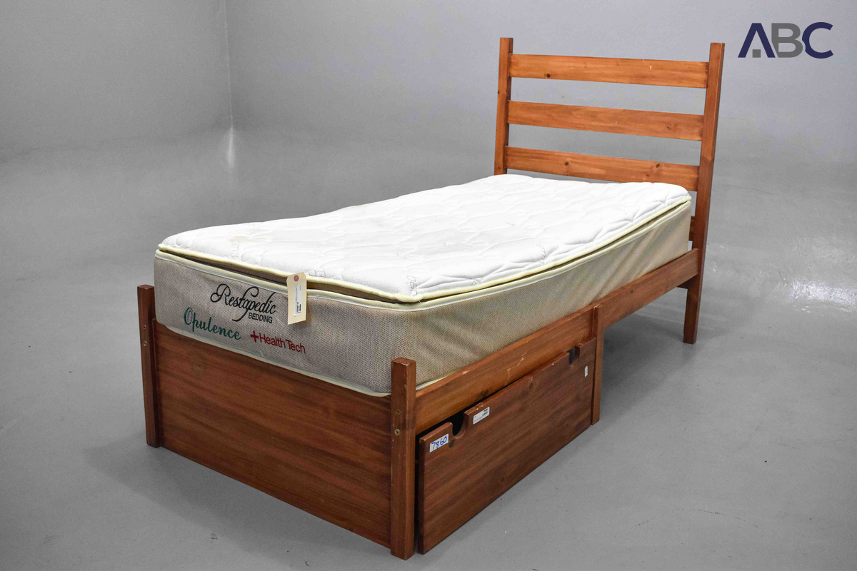 Wooden Bed Base & Restapedic Mattress (Single L 1980 × W 1000 × H 1200mm) (1)